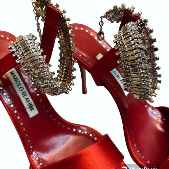 NEW Manolo Blahnik Size 38.5 EU Parinasan Embellished Ankle-Strap Sandals, Red - Picture 3 of 11
